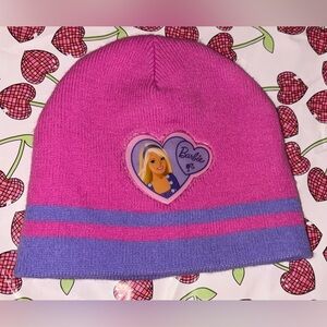 Barbie Little Girls One Size Knit Beanie Hat Cap Pink & Purple Barbie Graphic
